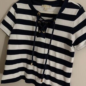 Michael Kors Navy and White Striped Top